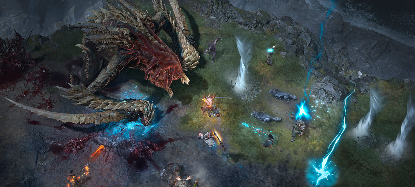 Кооперативное уничтожение дракона в новом геймплеее Diablo 4
