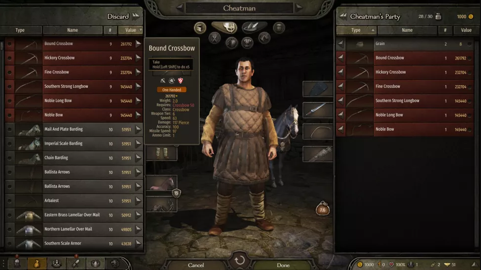 Mount & Blade 2: Bannerlord. Читы